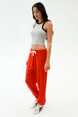 Andie Oversized Fleece Sweatpant: Lotus Red
