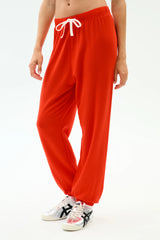 Andie Oversized Fleece Sweatpant: Lotus Red