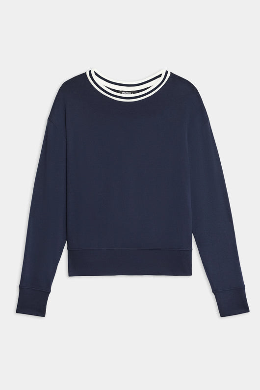 Sonja Fleece Sweatshirt w/ Stripe: Indigo & White