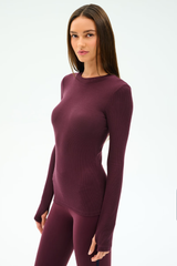 Louise Rib Long Sleeve: Dark Cherry