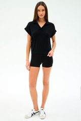 Evie Fleece Sleeveless Polo: Black
