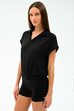 Evie Fleece Sleeveless Polo: Black