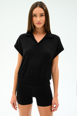 Evie Fleece Sleeveless Polo: Black