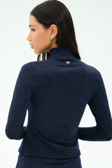 Stevie Active Rib Half Zip Waist Length: Heather Indigo