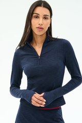 Stevie Active Rib Half Zip Waist Length: Heather Indigo
