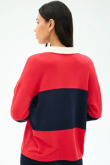 Katie Fleece Rugby: Pirate Red/Indigo