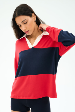 Katie Fleece Rugby: Pirate Red/Indigo