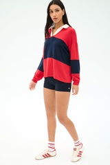 Katie Fleece Rugby: Pirate Red/Indigo