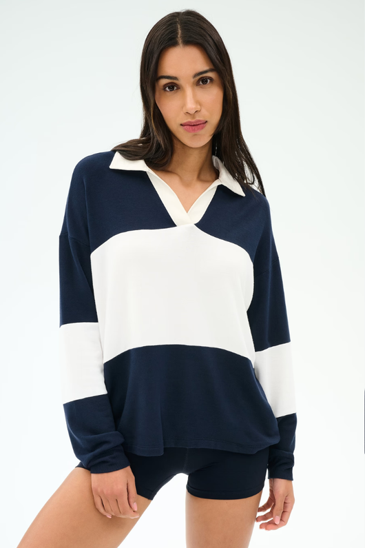 Katie Fleece Rugby: Indigo/White