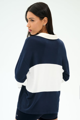 Katie Fleece Rugby: Indigo/White