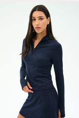 Stevie Active Rib Half Zip Waist Length: Heather Indigo