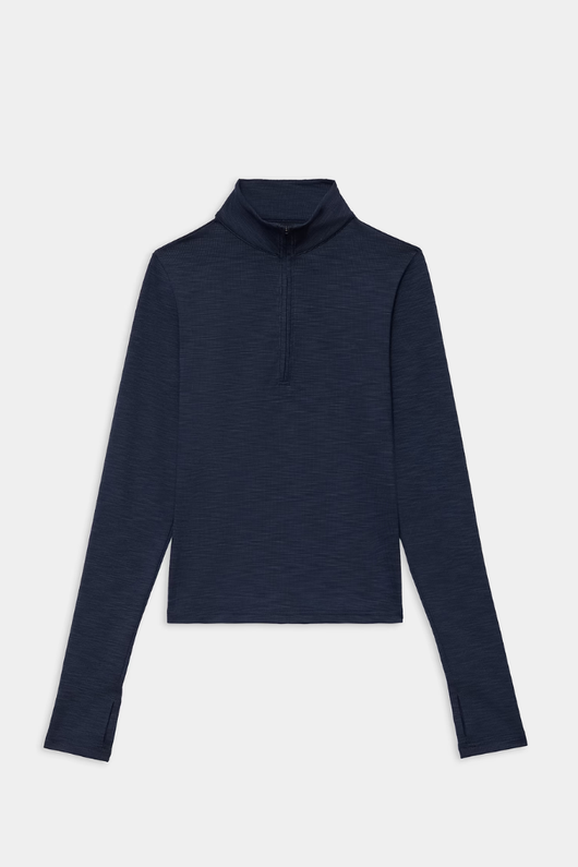Stevie Active Rib Half Zip Waist Length: Heather Indigo