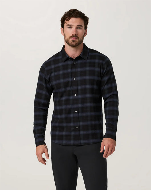 Long Sleeve Midweight Flannel Shirt: Black
