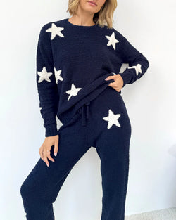 Fuzzy Sweater PJ Set : Navy